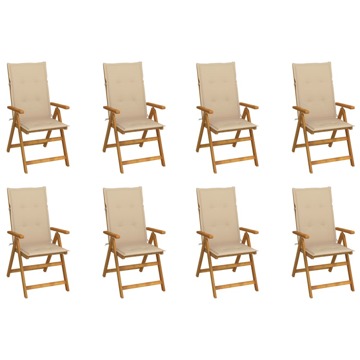 Cadeiras de Jardim Dobráveis C/ Almofadões 8 pcs Acácia Maciça