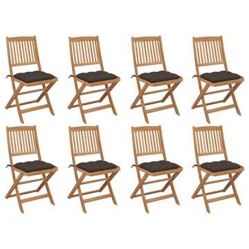 Cadeiras de Exterior Dobráveis C/ Almofadões 8pcs Acácia Maciça