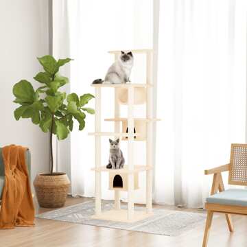árvore para Gatos C/ Postes Arranhadores Sisal 169 cm Cor Creme