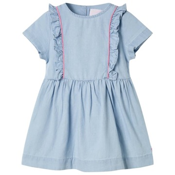Vestido de Criança com Folhos Azul-suave 116