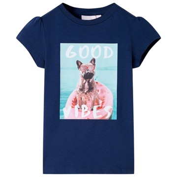 T-shirt para Criança com Estampa de Cão num Barco Azul-marinho 128