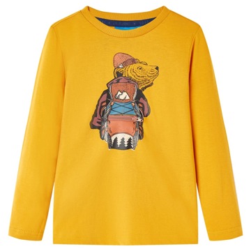 T-shirt Manga Comprida P/ Criança C/ Estampa de Urso Cor Ocre 104