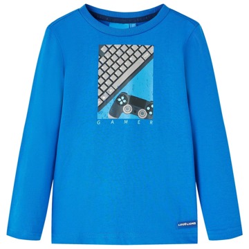 T-shirt Manga Comprida P/ Criança Comando Jogo/teclado Azul-cobalto 92