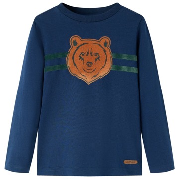 T-shirt Manga Comprida P/ Criança C/ Estampa de Urso Azul-marinho 104