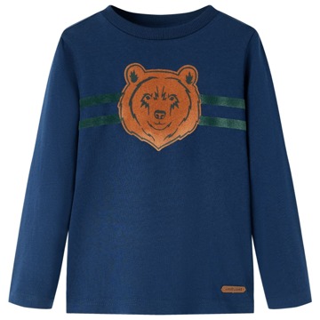T-shirt Manga Comprida P/ Criança C/ Estampa de Urso Azul-marinho 128