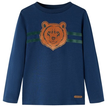 T-shirt Manga Comprida P/ Criança C/ Estampa de Urso Azul-marinho 140