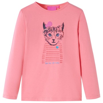 T-shirt Manga Comprida P/ Criança C/ Estampa de Gato Rosa 140