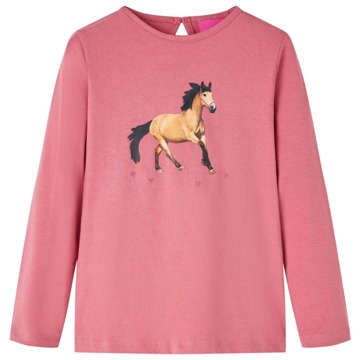 T-shirt Manga Comprida P/ Criança Estampa de Cavalo Rosa-velho 104