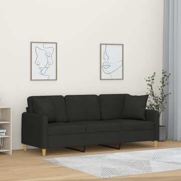 Sofá 3 Lugares + Almofadas Decorativas 180 cm Tecido Preto