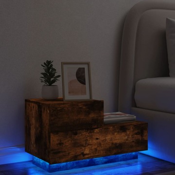 Mesa de Cabeceira com Luzes LED 70x36x40,5 cm Carvalho Fumado