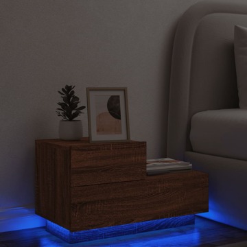 Mesa de Cabeceira com Luzes LED 70x36x40,5 cm Carvalho Castanho