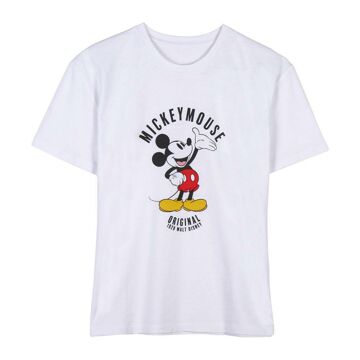 Camisola de Manga Curta Mulher Mickey Mouse Branco XL