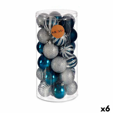 Conjunto de Bolas de Natal Prateado Azul Plástico (ø 6 cm) (6 Unidades)