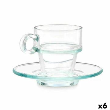 Chávena com Prato Transparente Vidro 90 Ml (6 Unidades)