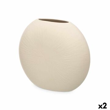 Vaso Bege Cerâmica 36 X 34 X 16 cm (2 Unidades) Circular