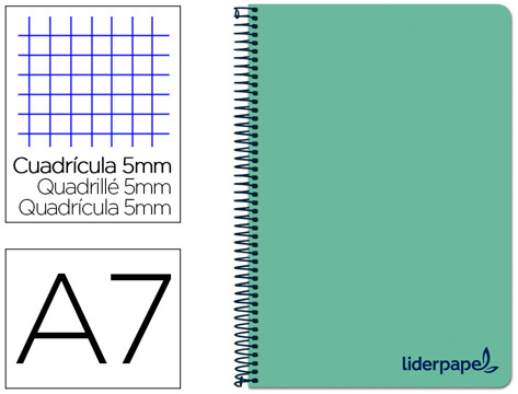 Caderno Espiral A7 Micro Wonder Tapa Plástico 100h 90 gr Cuadro 5mm 4 Bandas Color Verde