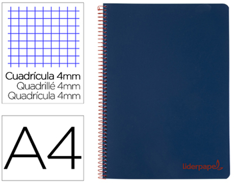 Caderno Espiral A4 Wonder Capa Plástico 80f 90gr Quadricula 4mm com Margem Azul Marinho