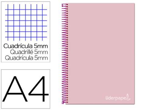 Caderno Espiral A4 Micro Jolly Tapa Forrada 140h 75 gr Cuadro 5mm 5 Bandas 4 Taladros Color Rosa