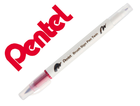 Pincel Pentel Brush Sign Pen com Ponta Dupla Cor Vermelho Escuro