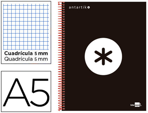 Caderno Espiral Din A5 Micro Antartik Capa Forrada 120 F 100 gr Quadricula 5 mm 5 Bandas de Cores 6 Furos Cor